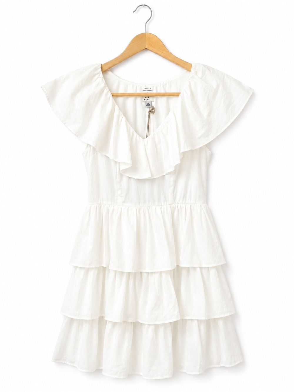 NWT A New Day White Ruffle Tiered Mini Dress Flutter Sleeve Cottagecore XS